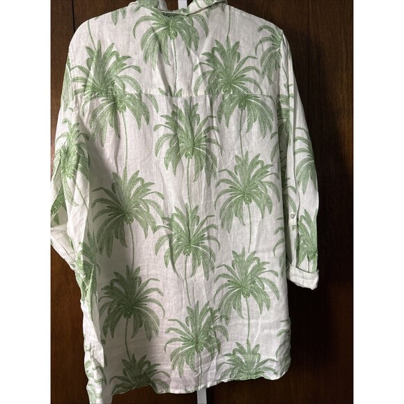 Tahari Shirt Women XL Off White Palm Linen Lagenlook Coastal Granny Cruise Long - Picture 5 of 6